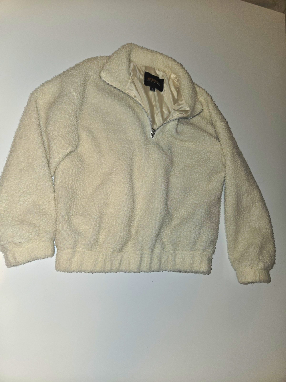 Ambiance Outerwear Women’s Small Cream Sherpa Fleece 1/4 Zip Teddy Pullover